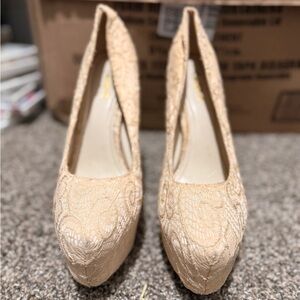 Elegant Lace Beige Heels